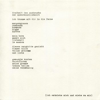 2014 | Ich entziehe mich und ziehe zu mir | typewriter on paper | 20 x 20 cm