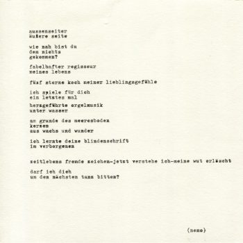 2014 | Nemo | typewriter on paper | 20 x 20 cm