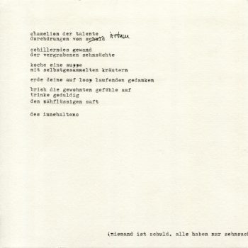 2014 | Niemand ist schuld alle haben nur Sehnsucht | typewriter on paper | 20 x 20 cm